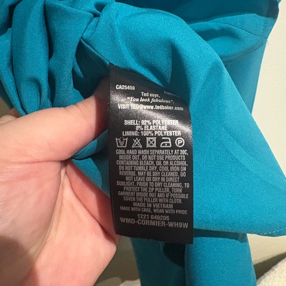 Ted Baker Cormier Cut Out Fluted Shift Dress Turquoise Size 2 / US 6 - Picture 8 of 9